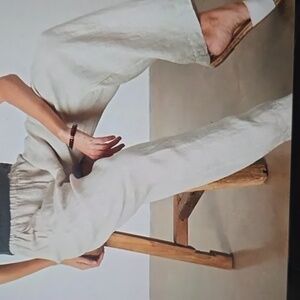 Velvet By Graham And Spencer Oatmeal Color Wide-Leg, Linen Pants M